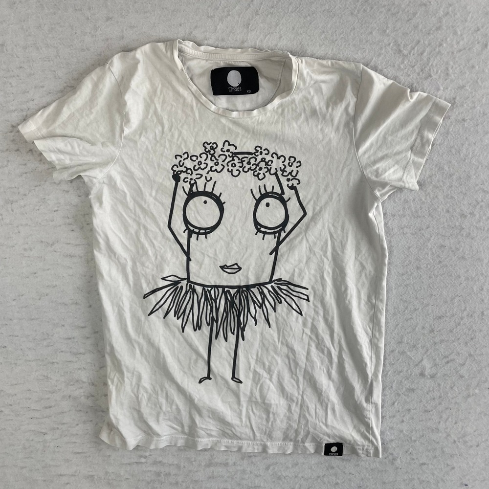 Qypster T-Shirt Womens XS White Graphic Print Short Sleeve Cotton Crew Neck Tee